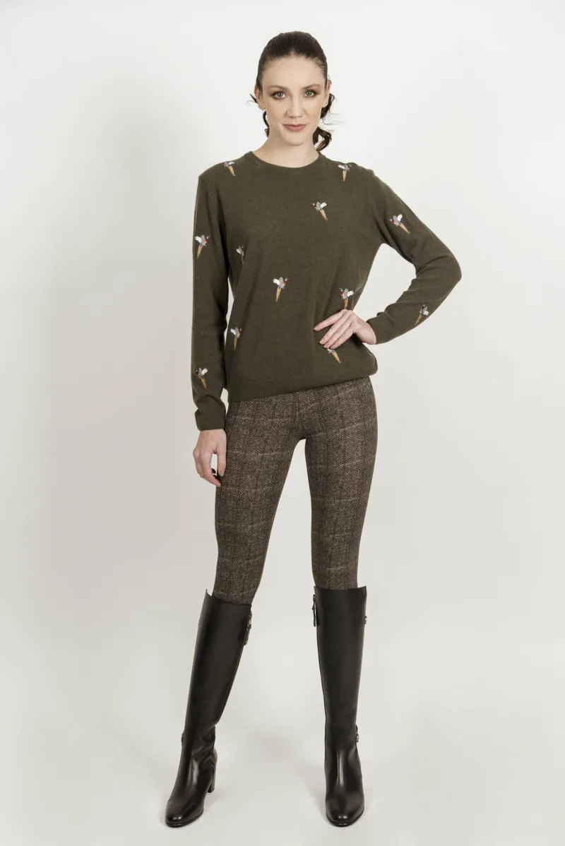 Hartwell Amanda Embroidered Jumper - Olive Pheasant